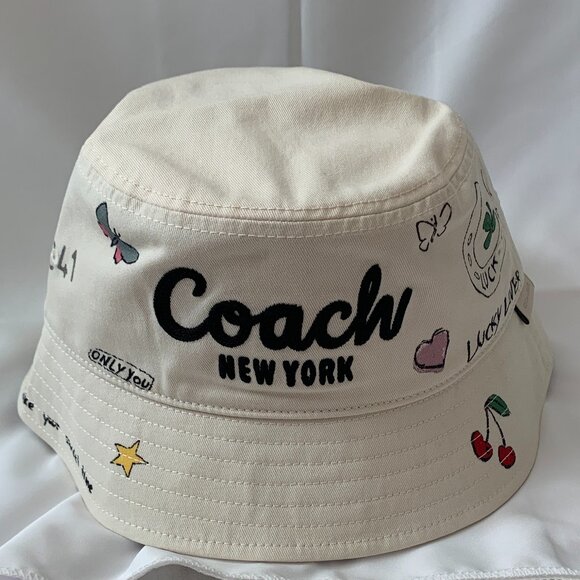 COACH Sketch Graphic Printed Bucket Hat in Chalk Sz M/L - Picture 1 of 3
